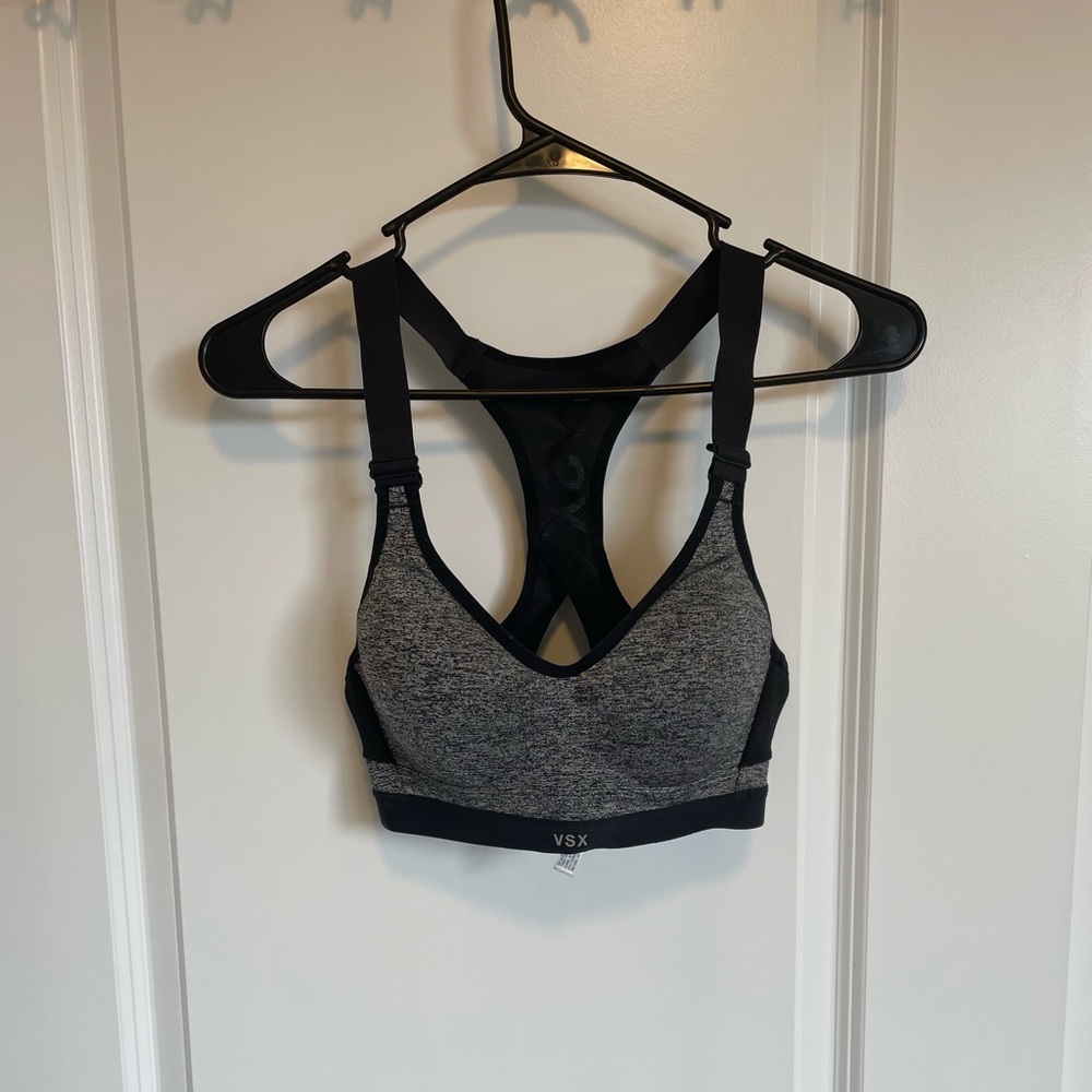VSX Gray and Black Sports Bra with Racerback Design